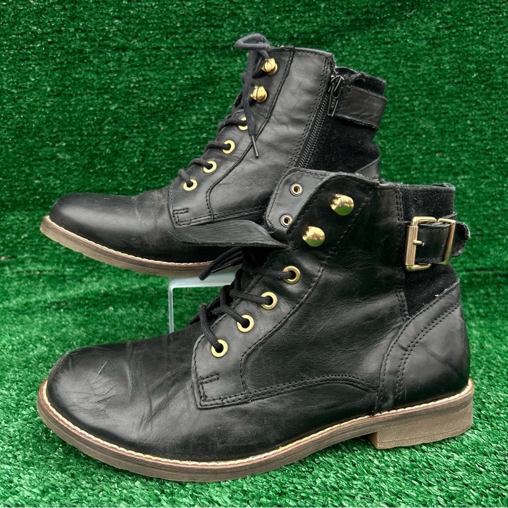 Aldo Black Moto Boots with Gold Accents